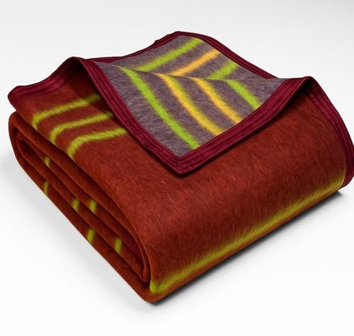 BSB HOME Premium Wool Blend Stripe Blanket | Soft, Warm & Lightweight Full Size Blanket | Red Stripes | 152 x 228 cm, 1800g, 500 GSM | Ideal for Winter & All Seasons