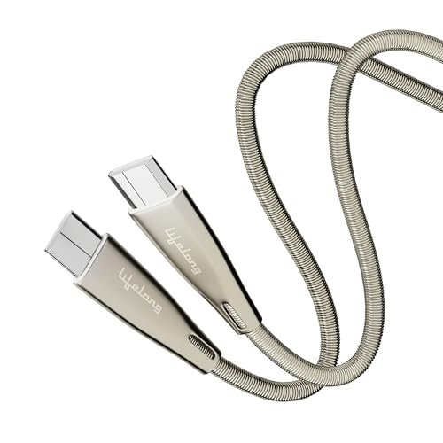 Lifelong Electronics 60W PD USB Type C to Type C Metal Coiled Fast Charging Cable | High Speed Data Cable | Aluminum Alloy & Tangle Free | iPhone 16/15/14, Android, Laptop, Tablet etc. | 1.25M