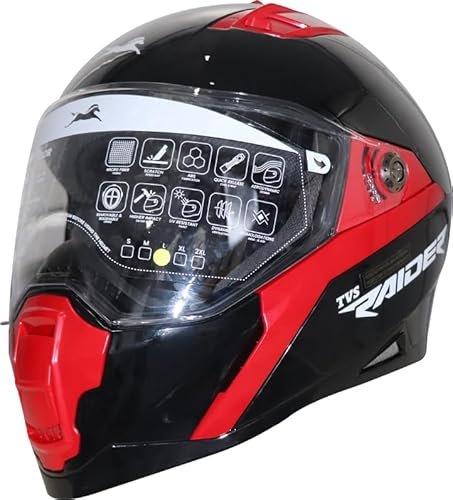 TVS Raider Lightweight Full Face Helmet for Man and Woman with Clear and Scratch Resistant Visor, ISI DOT Certified |Quick-Release Buckle|Bike Helmet (Colour: Red, Size: XL)