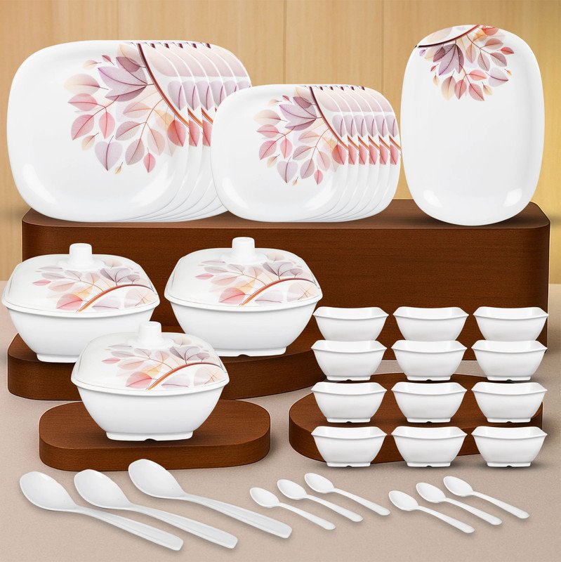 Flipkart SmartBuy Pack of 40 Melamin Autumn Grove|Dishwasher Safe|Stain Resistant Dinner Set(White, Brown)