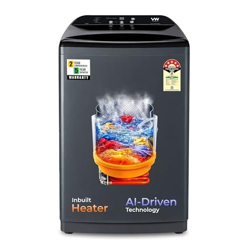 VW V10 HeatPro 10 Kg 5 Star Fully-Automatic Top Loading Washing Machine with In-built Heater (Black)