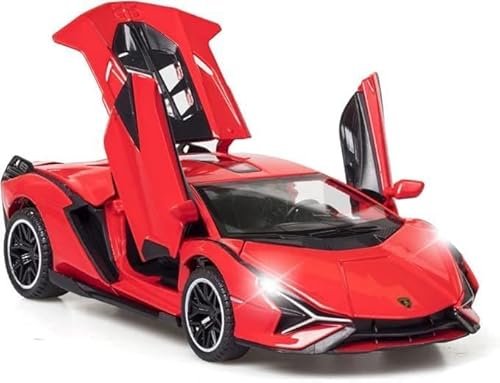 Advisian store 1:32 Lamborghini Sian Die-cast Metal Toy Model Car Pull Back car Super car with Openable Doors with Sound and Light for Gifts Toys for Kids (1:32 Lamborghini Sian – Red)