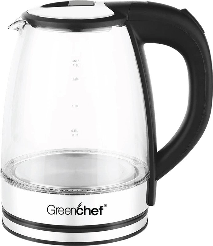 Greenchef Aura Electric Glass kettle 1.8Litres Capacity 1500 Watts Power Electric Kettle(1.8 L, Silver)