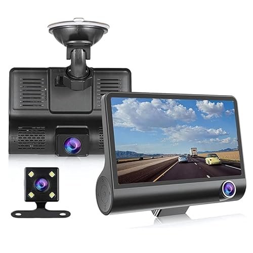 Mabron (5 Year Warranty) 3 Channel Dash Cam 1080P, Front, Inside & Rear Camera with G-Sensor, Loop Recording, Parking Monitor – for Car Safety