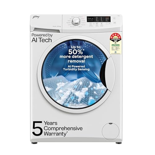 Godrej 8 Kg 5 Star, AI Powered, Inbuilt Heater, Fabrisafe Drum, Eco Wash, Unbalanced Load Sensor, Stain wash, Fully Automatic Front Load Washing Machine (WFEON CRS 8012 5.0 FKEDM GLWH, Glacial White)
