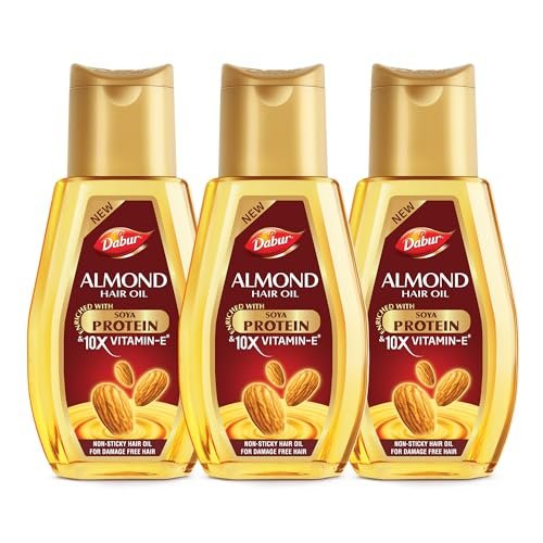 Dabur Almond Hair Oil – 870ml (290ml x 3) | Provides Damage Protection | Non Sticky Formula | For Soft & Shiny Hair | With Almonds, Keratin Protein, Soya Protein & 10X Vitamin E