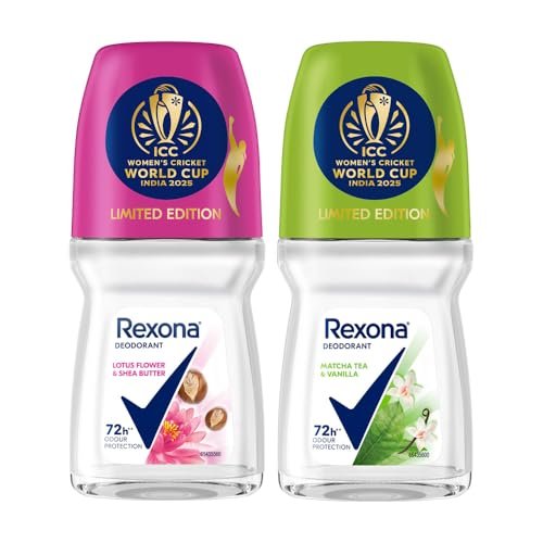 Rexona Lotus Flower & Shea Butter and Matcha Tea & Vanilla Antiperspirant Roll-On | for Women | Limited Edition Pack – ICC Women’s Cricket World Cup India 2025 |50 ML (Pack of 2)