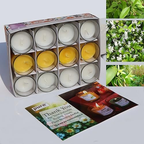 Pure Source India Pack of 12 Votive Scented Candles – Assorted Fragrances | Long-Lasting Aromatherapy Candles for Home, Decor, Spa & Gifting (Sandalwood, Jasmine, Vanilla)