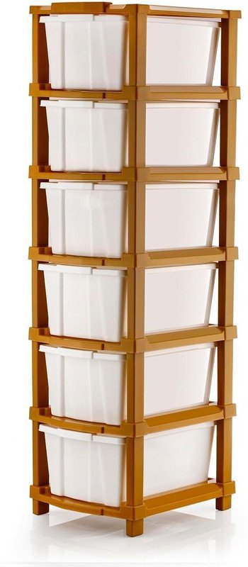 J K INTERNATIONAL 6 Compartments Plastic Multipurpose Drawer, Storage Organizer Home(White)
