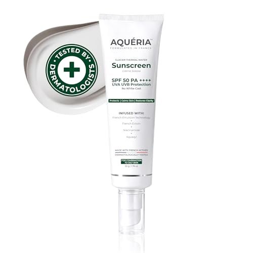 Aqueria Oil Control Brightening Gel Multi-Active French Sunscreen SPF 50 PA++++ | In-Vivo/In-Vitro Tested | 2% Niacinamide, BHA & Hyaluronic Acid | Modern UV Filters | Broad Spectrum UVA/UVB & Blue Light Protection | Lightweight, Non-Greasy, No White Cast | Suitable for Daily Use | For Oily, Acne-Prone & Combination Skin | 50g
