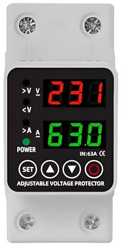 XPR3SS Automatic Over/Under Voltage and Over Load Protection (Adjustable Setting) Energy Meter with Auto Re-Connect LED Display Standard Din-Rail Mounted Single Phase 220V, 63A (13.8kW)