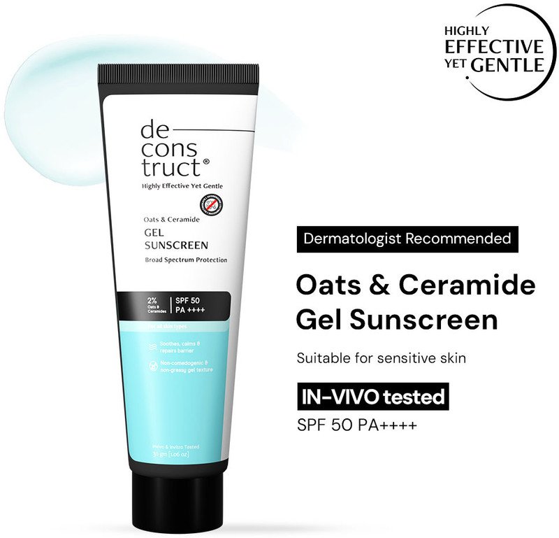 deconstruct Sunscreen – SPF 50 PA++++ Oats and Ceramide Gel Sunscreen Barrier Repair Oily Skin For Men & Women(30 g)