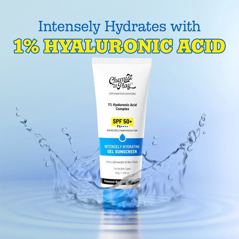 Chemist at Play Sunscreen – SPF 50 PA++++ Hydrating Gel Sunscreen with Hyaluronic Acid & Ceramides | SPF 50+ PA++++(45 g)