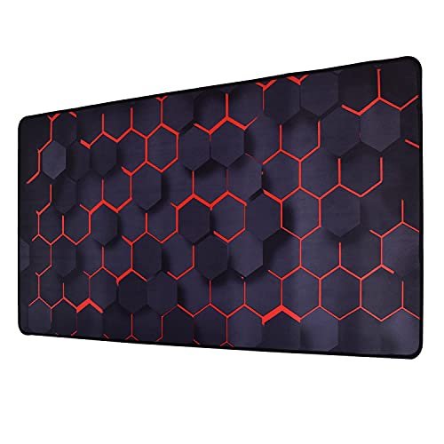 INOVERA Anti-Slip Extended Hexagons Pattern Desk Mat Gaming Rubber Stitched Mouse Pad for Laptop and Computer, 590L x 300B mm (Black, Red)