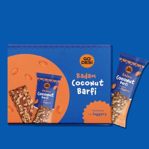 GO DESi Badam Coconut Barfi – Pack of 6 | With Goodness of Jaggery and Almonds | Bite-Sized Sweets | Single Serve