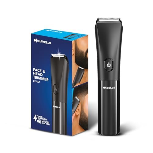 Havells Beard & Hair Trimmer |2-in-1 Special Blade| Comes with 4 Beard & 2 Hair Combs|Type C Turbo Charge|No Nicks & Cuts|2 Year Guarantee|BT4001