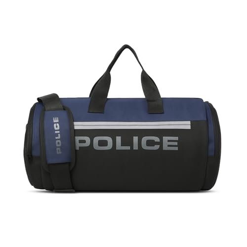 POLICE Unisex Duffel Bag | Stylish Travel & Gym Bag with Adjustable Shoulder Strap | Durable Water-Resistant Design | Spacious Weekend & Sports Bag (Black/Navy)