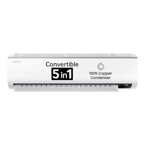 Samsung 1.5 Ton 5 Star (5-in-1 Convertible Cooling, AR18CYNZABE, Stabilizer Free Operation, Copper, Inverter Split AC, White