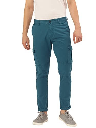 Diverse Men’s Overdyed Slim Fit Cotton Cargo Trouser (DCMCT26SC27L40-1080O_Teal_30)