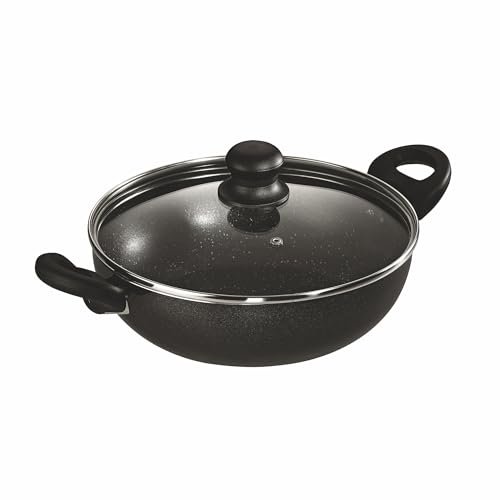 Butterfly Granza Non Stick Kadai with Glass Lid | 240 mm |Non-Stick Premium Virgin Aluminium | Induction Base| PFOA Free | Scratch Resistant