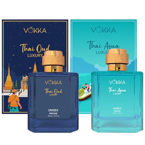 VOKKA Thai Oud & Thai Aqua 200 Ml|Pack Of 2 X 100Ml Unique Luxury Long Lasting Woody Aquatic Perfume Gift Set For Unisex|Aquatic Scent Eau De Parfum|Edp Fragrance For Gift|Notes: Aqua Woody Musky