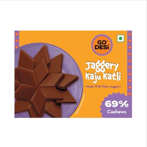GO DESi Jaggery Kaju Katli – 100g | Made with 69% Cashews and Palm Jaggery | Gud Kaju Katli | Indian Sweets | Sweets Gift Pack