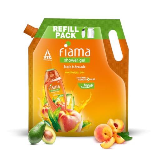 Fiama Body Wash Shower Gel Peach & Avocado, 1.4L Bodywash Refill Value Pouch for Women & Men with Skin Conditioners for Soft & Moisturised Skin, Suitable for All Skin Types