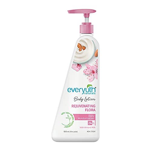 Everyuth Naturals Rejuvenating Flora Body Lotion 500ml for men & women | 24Hr Hydration | Deep Moisture Care for Dry Skin | Enriched with 100% Natural Almond Milk | Smooth, Radiant & Healthy Looking Skin Care