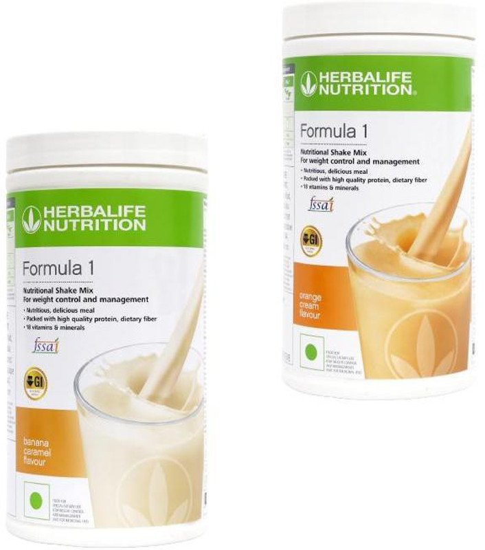 HERBALIFE Formula 1 Shake Mix- Banana Caramel Flavor & Orange Cream Flavor For Weight Loss Plant-Based Protein(1000 g, Banana Caramel, Orange Cream)