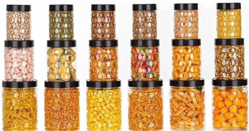 Flipkart SmartBuy Plastic Grocery Container  – 300 ml, 650 ml, 1200 ml(Pack of 18, Black)