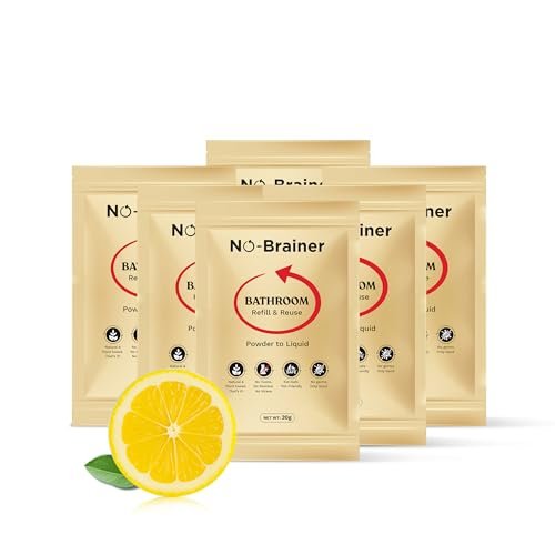 NO BRAINER Bathroom Cleaner Powder to Liquid | Natural Plant‑Based, Non -Toxic | Citrus Fresh for Tiles, Taps & Floors | No Bleach, No Residue | Kid & Pet Safe | No Plastic Waste (1 Pouch for 500 Ml)