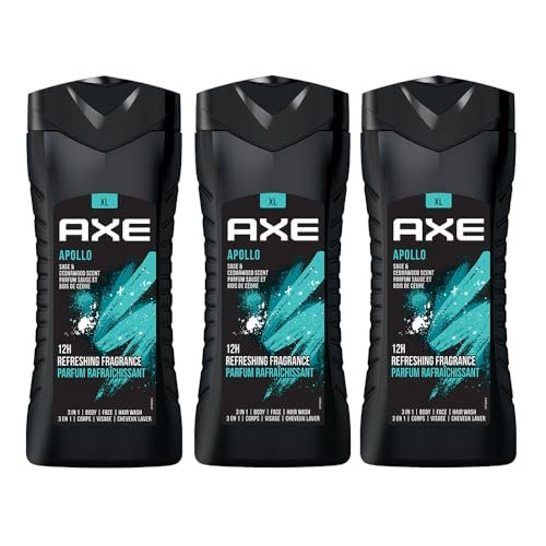 AXE Apollo 3-in-1 Body, Face & Hair Wash | Fresh Sage & Cedarwood Scent | 12H Refreshing Fragrance | Combo of 3| 400 ml Each