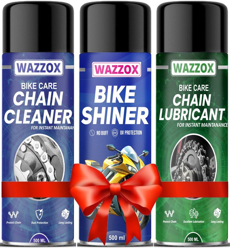 WAZZOX Combo Of Chain Cleaner, Chain Lubricant, Car & Bike Foaming Shiner Spray | Cleaning | Shines & Protects Chain Oil(1500 ml, Pack of 3)