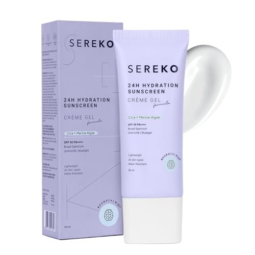 SEREKO Sunscreen SPF 50 PA++++ Crème Gel | Zero White Cast, Blue Light + UVA/UVB Protection | Quick Absorbing, Non-Greasy, 24H Hydration | For Men & Women | All Skin Types – 50ml
