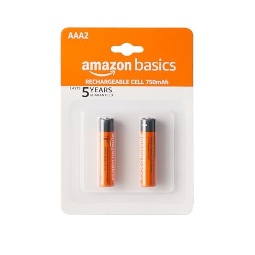 Amazon Basics AAA Rechargeable 750 mAh Batteries | Ready-to-use | Pre-Charged Ni-MH Batteries (Pack of 2)