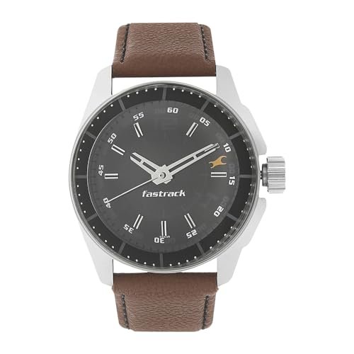 Fastrack Quartz Analog Black Dial Leather Strap Watch For Men-NS3089SL05
