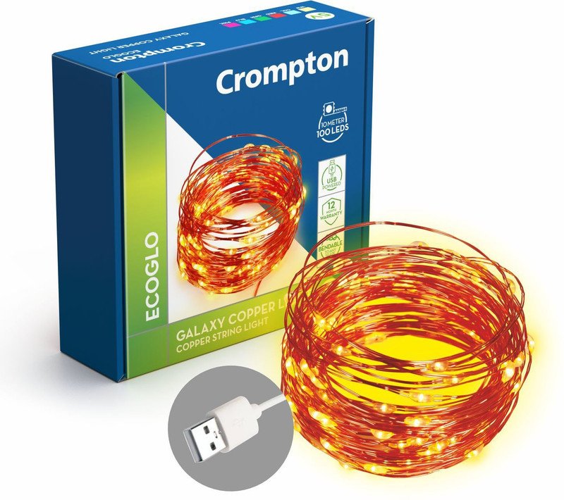Crompton 100 LEDs 10 m Yellow Steady String Rice Lights(Pack of 1)