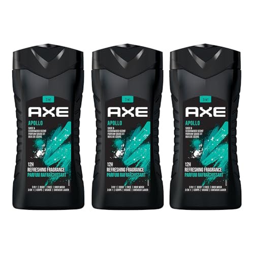AXE Apollo 3-in-1 Body, Face & Hair Wash | Fresh Sage & Cedarwood Scent | 12H Refreshing Fragrance | Combo of 3 | 250 ml Each