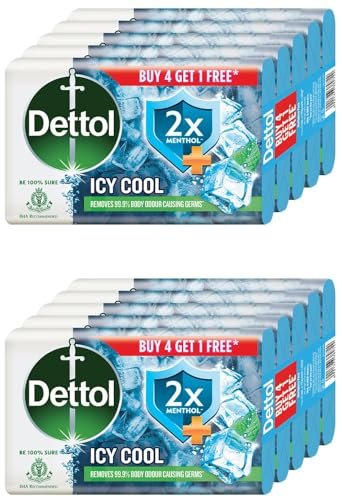 Dettol Icy Cool Bathing Soap Bar With 2x Menthol (625gm), 125gm, Pack of 10