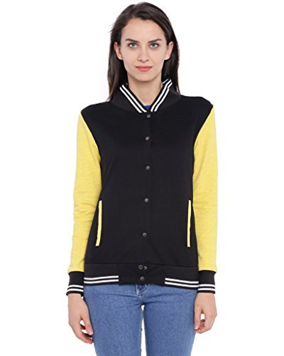 Campus Sutra Women Varsity Jacket(AW16_HVAR_W_PLN_BLYE_L) Black