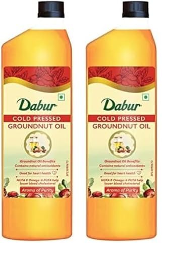 Dabur Cold Pressed Groundnut Cooking Oil – 1L x 2 | Contains Natural Antioxidants | Contains Unsaturated Fats