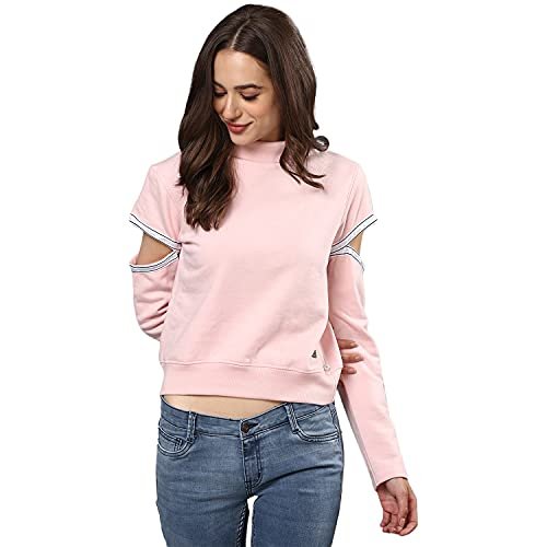 Campus Sutra Women’s Cotton Crew Neck Sweatshirt (CB22_CSW-AW-SS0133_Pink_M)