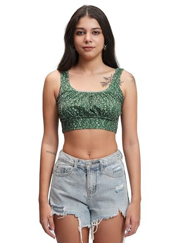 Tokyo Talkies Women’s Floral Print Bralette Crop Top | Scoop Neck | Sleeveless & Trendy | Perfect for Summer & Casual Outings | Tops for Woman | Women Tops | Women Crop Top
