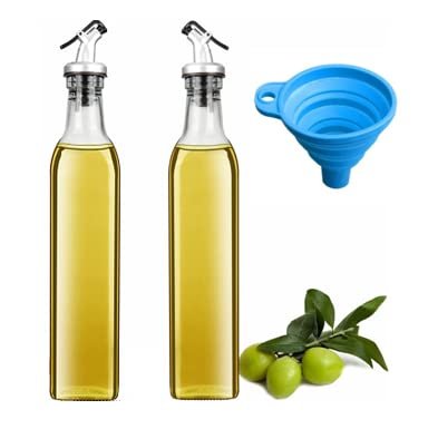 Kettlekane 500 ml Glass Oil Dispenser Bottle with Silicon Funnel, Leak-Proof Cork, Oil Bottle (2 pcs Oil Bottle + 1 pc Silicon Funnel)