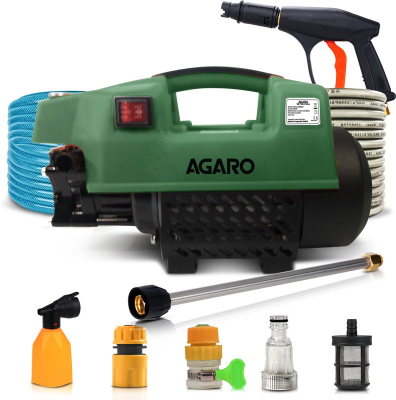 AGARO Supreme 1800 Watt, 120 Bar, 6.5L/Min Flow Rate, 4 Mtr Outlet Hose, Green Pressure Washer