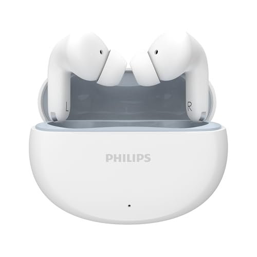 Philips TAT1269 Bluetooth Truly Wireless in Ear Earbuds with mic, 13mm Drivers, BT 5.4, 40H Playtime, IPX5, Fast Charging, Touch Controls, Voice Assistant, Mono Mode, LED Indicator (Bright White)