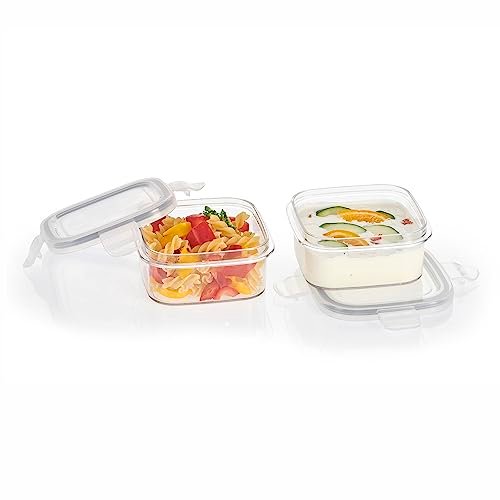 Steelo Sofresh Plastic Kitchen Storage Square Container Set Kitchen Organiser Air Tight Container Set Fridge safe US FDA Approved PET Food Grade Heavy Duty Material BPA Free (Clear, 400 ml, Pack of 2)