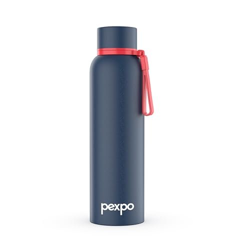 PEXPO Water Bottle 1 LTR Stainless Steel | Hot and Cold Flask | ISI Certified Steel Bottle | Three Layer Insulation | Leakproof | for Home, Office | 1-Year Warranty |Bravo 1000| Denim Blue