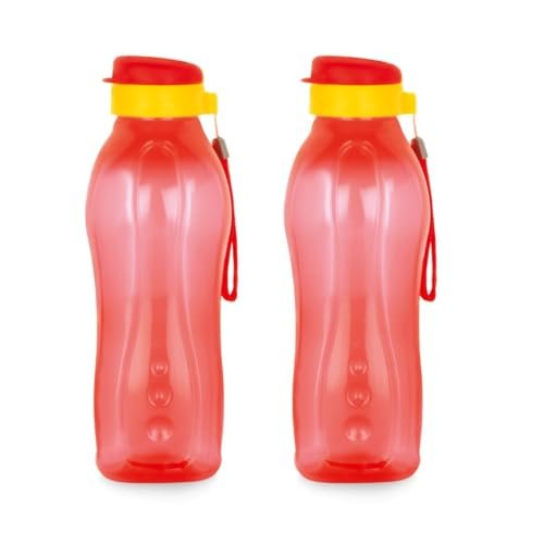 ATTRO Drinkware Gym 1.5L BPA-Free Water Bottle with Leak-Proof Flip-Top Cap, Nylon Strap and Stylish for Daily Hydration- Red Set of 2, Plastic
