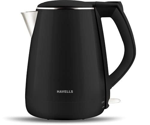 Havells Aqua Plus Electric Kettle 1.2 Litre, 1250 Watt | 304 Stainless Steel Inner Body | Cool Touch Body | Auto Shut-Off |Wider Mouth|2 Years Door Step Warranty by Havells (Black)